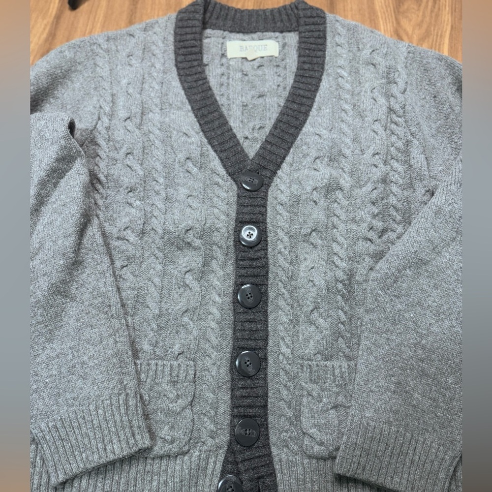 Barque Wool Blend Gray Men's Sweater with Charcoal Accent